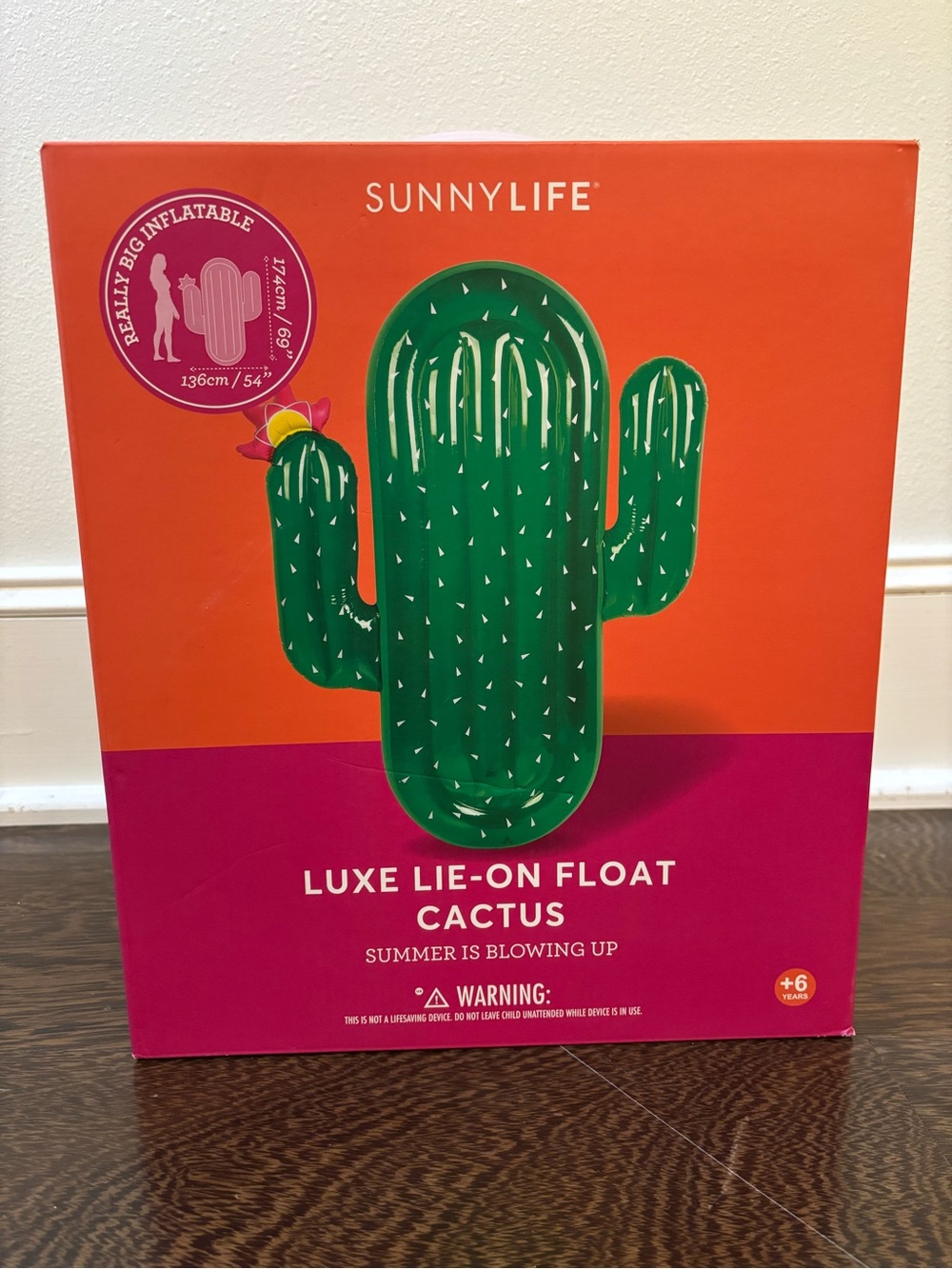 Sunny life luxe lie on cactus inflatable pool float New In Box